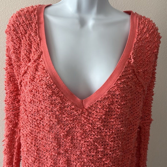 Free People Sweater M Songbird Orange Deep V-Neck Coastal Cowgirl Boho Casual - Picture 2 of 11